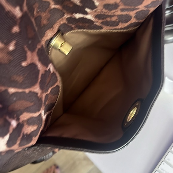 1 hour sale. COACH, leopard print canvas & brown leather bag, like new - Picture 4 of 9
